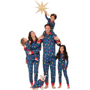 PajamaGram Matching Christmas PJs for Family, Christmas Lights, Mens Medium Blue (Blue, M)
