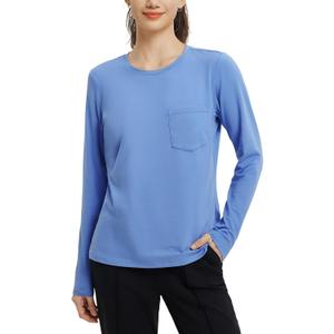 baleaf Women's Long Sleeve Workout Shirts for Women Active Tops Soft Activewear Moisture Wicking Running Clothes Travel (Blue, M)