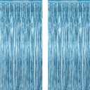 2 Pack Party Decorations, 3.28 FT x 7.05 FT Fringe Backdrop, Metallic Ocean Blue Foil Fringe Curtains Party Streamer Foil Backdrop, Light Blue Birthday Decorations Bachelorette Decor