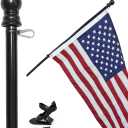 American flag and pole kit set: Includes a 3x5 ft Embroidered US flag made in USA, 6 ft aluminum tangle free spinning flag pole with carabiners, and flagpole holder wall mount bracket (Black)