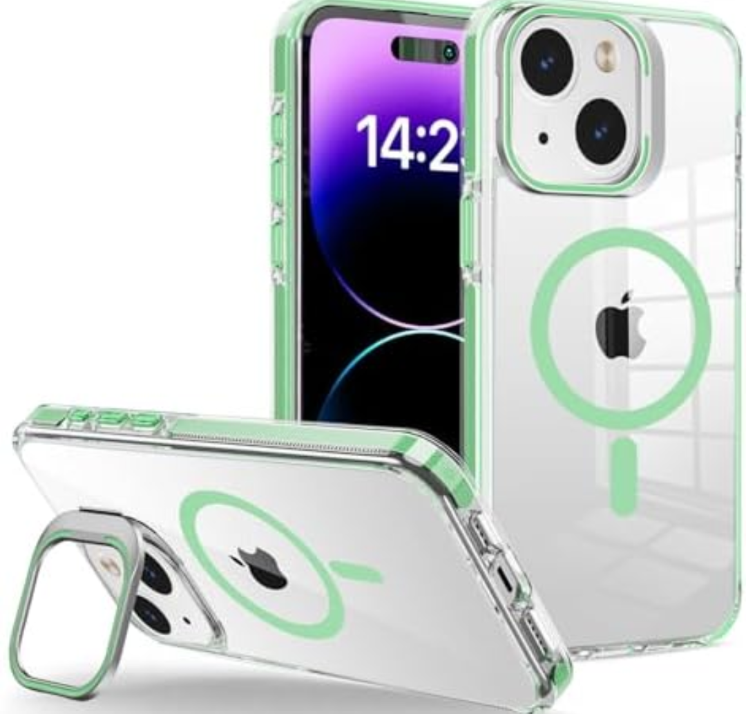 WOGROO for iPhone 15 Plus Case, [Compatible with MagSafe], Magnetic Kickstand Case for Women Girls, Case for iPhone 15 Plus, 6.7", Clear Green