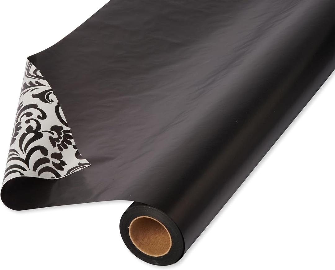 American Greetings Reversible Wrapping Paper, Black and Damask (1 Jumbo Roll, 175 sq. ft.)