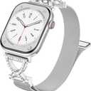 JKD Slim Metal Band Compatible with Apple Watch Bands for Women 40mm 42mm 41mm 38mm, Diamond X-Shape Stainless Steel Magnetic Loop for iWatch Series 11/10/9/8/7/6/5/4/3/2/1 SE3/2/1 (Silver)