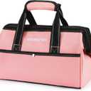 WORKPRO 13-Inch Tool Bag, Pink Soft Cloth Tool Storage Bags, Wide Mouth Tool Tote Bag with Inside Pockets - Pink Ribbon