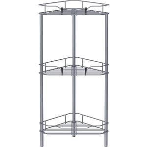 3 Tier Floor Standing Corner Shower Caddy Organizer Shelf with Hooks, Bathroom Shelves Stand Rack, Dark Gray