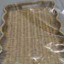 Scalloped Tray Rectangle with Handles, 13.98 x 9.84 x 1.77 Inch Hand Woven Serving Trays Rustic Plastic Coffee Table Decorative Tray for Living Room, Kitchen, Bathroom, Dining Table Decor
