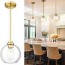 8 inch Modern Gold Pendant Light Fixtures, Mid Century Globe Pendant Lights with Clear Glass, 1 Light Hanging Lights for Kitchen Island, Bathroom, Dining Room (1 Pack), PL101BG-L