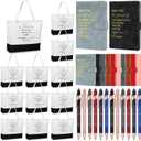 Paterr 12 Sets Thank You Appreciation Gifts Leather Notebooks Canvas Tote Bags Ballpoint Pens for Employee (Chic Colors)