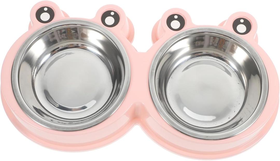 Stainless Steel Elevated Pet Feeding Station Non-Slip Double Dish Bowls for Small Dogs and Kittens Easy to Clean and Travel-Friendly Design for Pet Owners, Pink 