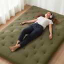 ZonLi Japanese Floor Futon Mattress 100% Cotton Washable Cover Foldable | 80" x 76" King Size 4" Thick Tatami Mat Sleeping Pad, Roll Up Floor Lounger Bed for Guest, Dormitory, Camping & Travel