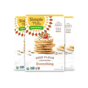 Simple Mills Organic Seed Crackers, Everything, Gluten Free, Flax Seed, Sunflower Seeds, Corn Free, Low-Calorie Snacks, Plant Based, Nutrient Dense, 4.25oz, 3 Count (EXP 08/12/26)