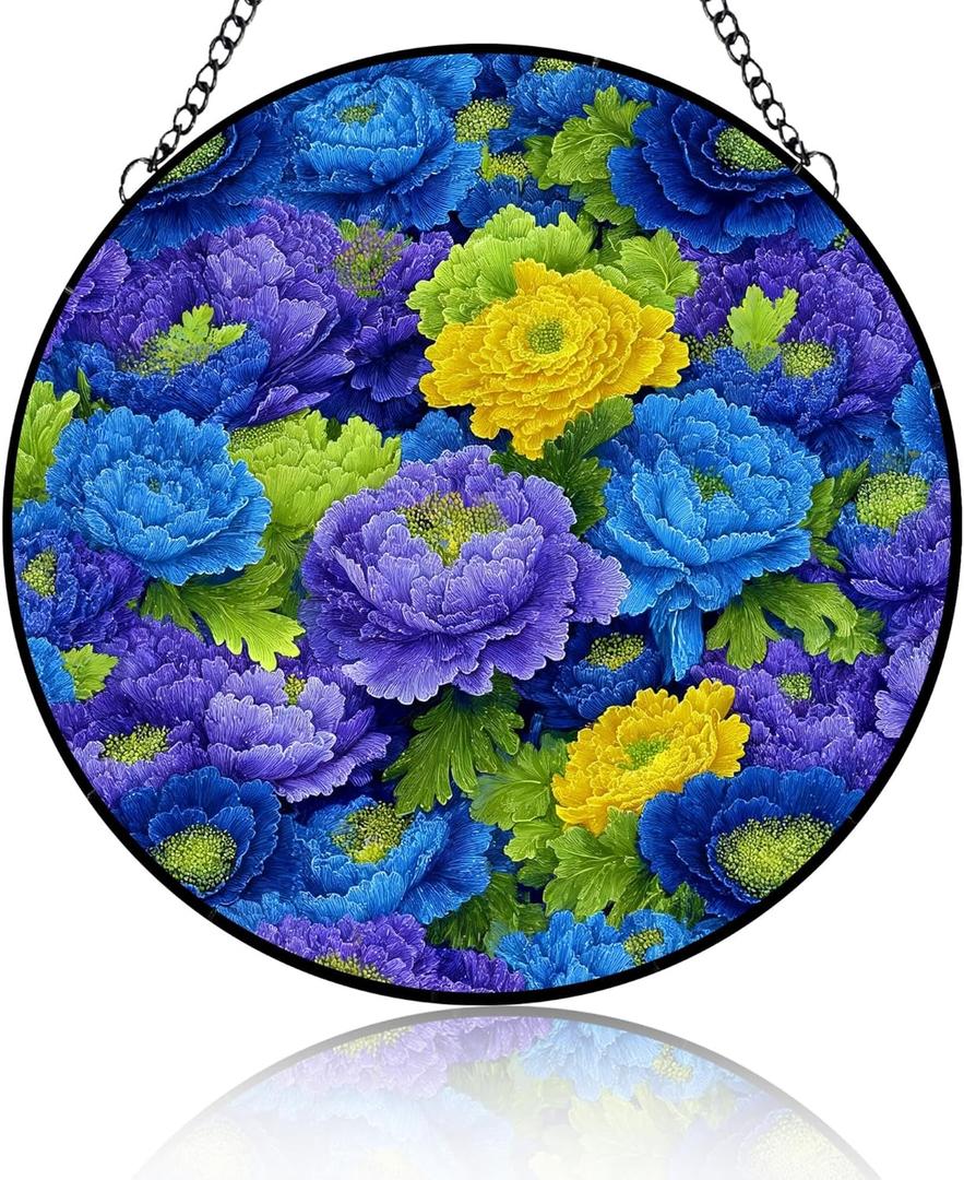 Stained Glass Suncatcher Flowers Handmade Window Hangings Colored Glass Suncatcher Crafts Kits for Indoor Garden Christmas Decoration Home Decor for Women Wife 6.3 in (Blue Purple Yellow Flowers)