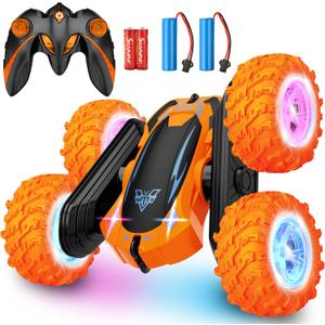 Remote Control Car, 2.4GHz Electric Race Stunt Car, Double Sided 360 Rolling Rotating Rotation, LED Headlights RC 4WD High Speed Off Road Gift for 3 4 5 6 7 8-12 Year Old Boy Toys (Orange)