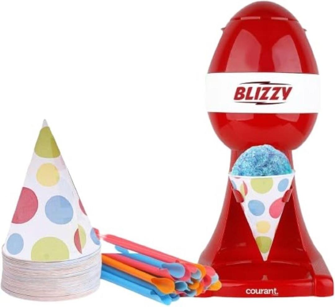 Courant Snow Cone shaved ice machine, Countertop Slushie Machine, Perfect for Desserts,Birthday Parties, with cones  Red