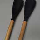 Cooking Spoon Set for Nonstick Cookingwares with Lengthed Wooden Handle, VOVOLY Silicone Spatula Spoon for Mixing, Scoop, and Scrape, Black, 13.4'', 2-Pack (13.4'' Black 2-Pack)