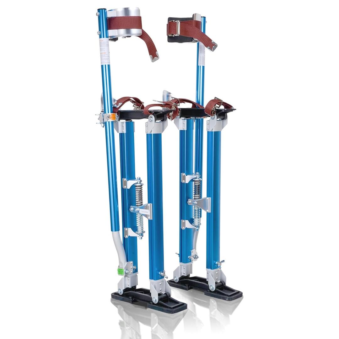 Drywall Stilts 18-30 inch Adjustable Height Aluminum Painting Tool Stilt with Knee Pads Protection Ideal for Painting, Finishing, and Cleaning  Blue