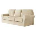 7 Piece Stretch Velvet Ektorp Sofa Covers, for 1 Base Cover, 3 Cushion Couch Cover and 3 Backrest Cover, for Living Room Furniture (Beige,3 Seat 7 PCS)