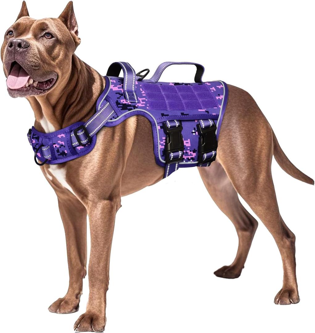 Dog Harness for Dogs Heavy Duty, No Pull Tactical Dog Harness with Molle System, Easy On and Off Service Dog Vest, Breathable Padded, Adjustable Reflective Pet Vest for Walking Hiking Training XL