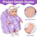 UZIDBTO 12" Baby Doll with Flower Pattern Backpack Carrier,12 Inch Realistic Baby Dolls with Clothes and Accessories Hanky Pacifier Bottle Diaper Toy Pretend Play Collection for 3+ Child Girls Gifts
