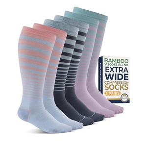 Pembrook 3 Pairs Plus Size Compression Socks Wide Calf - 15-20 mmHg Bamboo Viscose Socks for Women Wide Calf, Compression Plus Size, Pastel Stripes, Size: X-Large