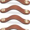 Pack of 4 Leather Drawer Pulls Light Coffee Cabinet Handles 5 inch Dresser Knobs Cabinet Door Handle, Faux Leather Pulls for Dresser, Closet, Kitchen Cupboard (5in Hole Center, Light Coffee)