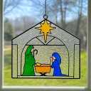 Nativity Scene Suncatcher Stained Glass Christmas Window Decor 5" The Savior is Born Suncatcher Christmas Jesus Window Ornament Hanging Holiday Housewarming Gift for Friends