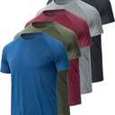 BALENNZ Men's Athletic Shirt, 5 Pack Quick Dry T-Shirts for Gym, Workout, Sports, Black, Dark Grey, Dark Blue, Wine, Army, S