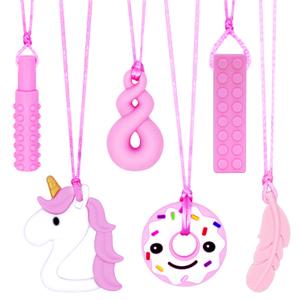 Chew Necklaces for Sensory Girls, Chewy Necklace Sensory Toys for Kids with Autism, ADHD,SPD, Chewing, Teething or Special Needs, Oral Sensory Chew Toys for Kids Adult Reduce Anxiety Fidgeting (pink)