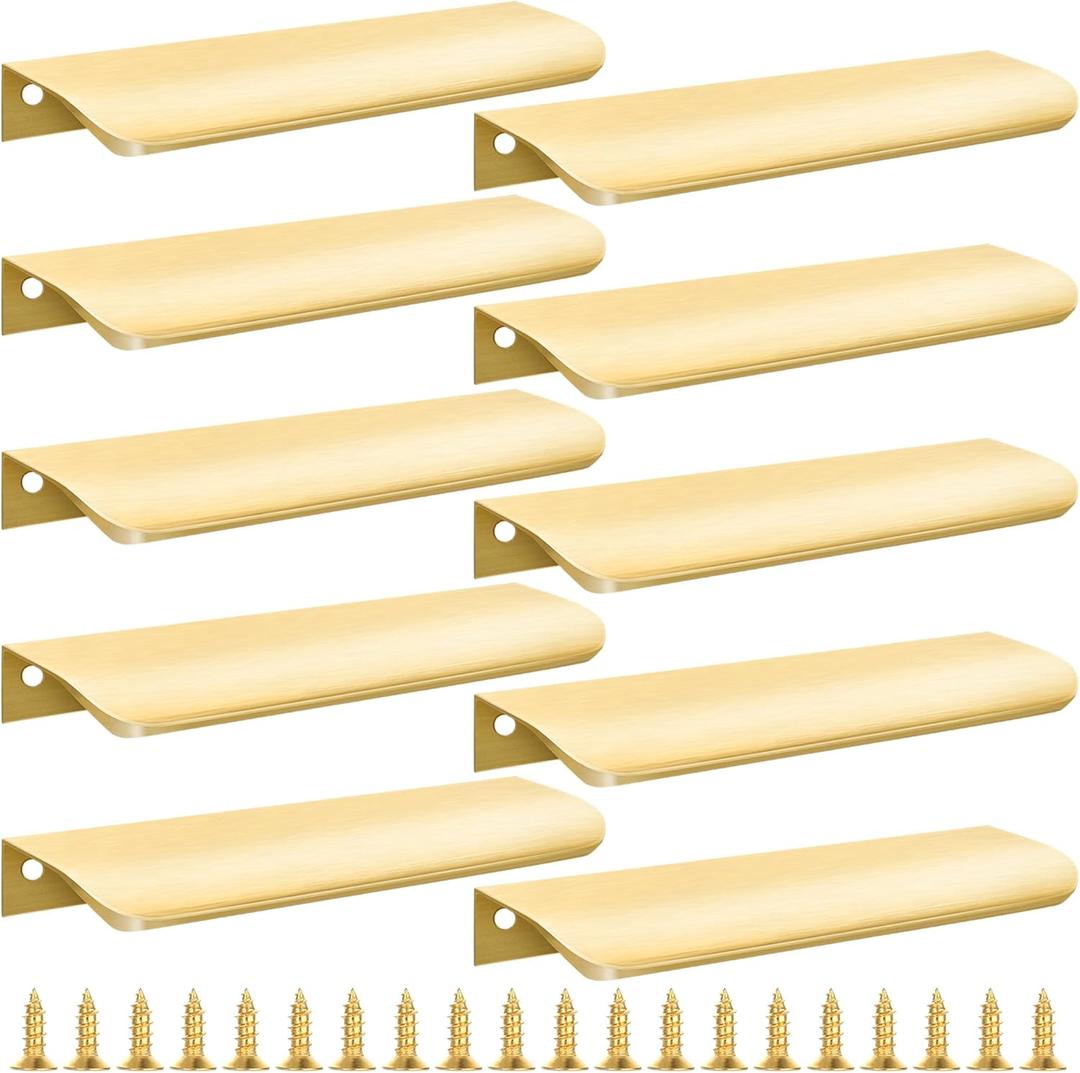 10 Pack Gold Finger Pulls for Cabinets, 6" Edge Drawer Pull Concealed Modern Aluminum Closet Door Kitchen Cabinet Handles Hardware, Brushed Gold