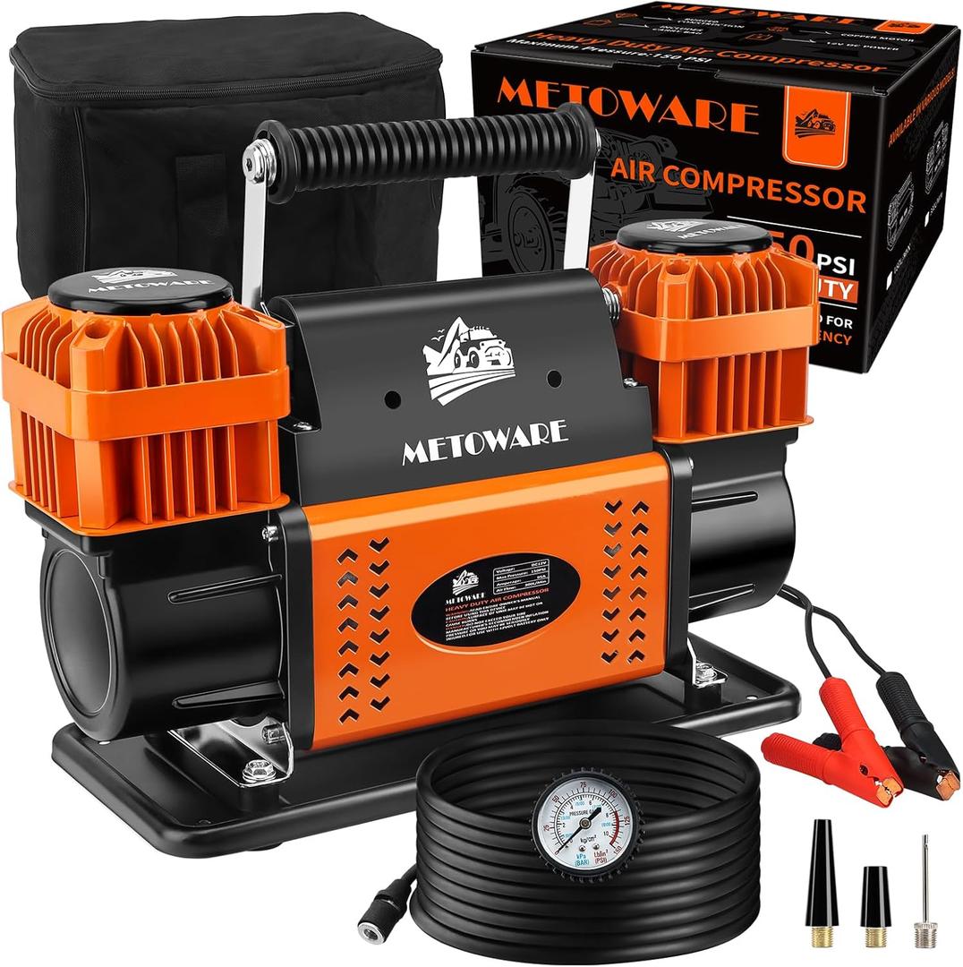 METOWARE Offroad Air Compressor, 12 V Portable Air Pump with 10.6 CFM, Dual Cylinder Tire Inflator for Car Heavy Duty, Max 150PSI for 4  4 SUV Vehicle RV ATV Truck