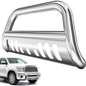 AUTOSAVER88 Bull Bar Compatible for 2004-2023 Ford F150 F-150 Stainless Chrome Bull Bar 3" Push Front Bumper Grill Grille Guard with Skid Plate