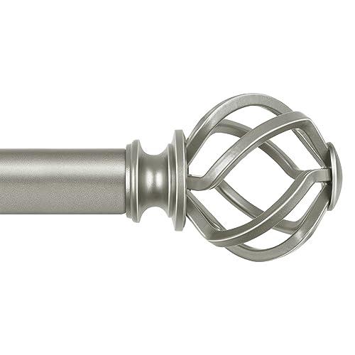 KAMANINA Antique Silver Curtain Rods for Windows 48 to 84 inch, 1 inch Adjustable Decorative Curtain Rod 32 to 86 inch (2.6-7.1ft), Single Drapery Rod with Twisted Cage Ends