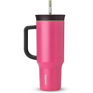Owala Stainless Steel Triple Layer Insulated Travel Tumbler with Spill Resistant Lid, Straw, and Carry Handle, BPA Free, 40 oz, Dusty Pink
