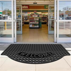 31x 47 Black Non Slip Waterproof Welcome Rubber Door Mat with Holes, Outdoor Rubber Mats with Drainage for Entrance, Patio, Garage, Restaurant and Bar, Commercial Floor Mats Outdoor that Drain Water