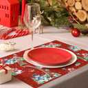 Christmas Snowman Snowflakes Double-Layer Placemats, 1319, Set of 6 Washable Heat-Resistant Non-Slip Cloth Table Mats for Christmas Seasonal Holiday Decor