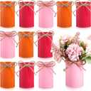 Domensi 4.33 Inch Petite Farmhouse Vase Decor Vintage Flower Vase with Twine Bow Rustic Galvanized Metal Buckets for Artificial Flowers for Table Centerpiece Weddings(Orange, Fuchsia, Pink,12 Pcs)