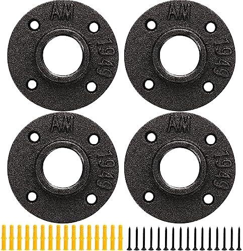 HomiShare Floor Flange 2" Pipe Flange 4Pcs Industrial Malleable Iron Pipe Fittings with 4 Threaded Holes, Industrial Vintage Style Floor Flange for DIY Industrial/Home Decoration(4 Pack, 2")