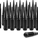 Set of 32, 14 mm x 1.5 Wheel Spike Lug Nuts, M14x1.5 Conical Bulge Seat, Closed End Spiked Lug Nuts with 1 Socket Key for Silverado Sierra 2500 3500, F250 f350 Aftermarket Wheel Black