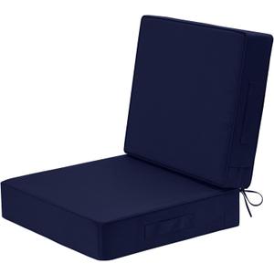 Wellsin Outdoor Deep Seat Patio Cushions, 24 x 24 Waterproof & 3-Year Fade Resistant Outdoor Cushions with Removable Covers,Ties and Handle for Chair, Sofa, Couch, Navy