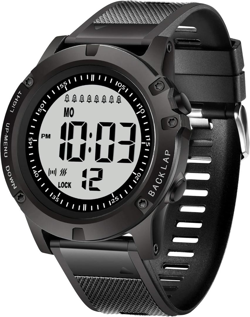 TICCI Men 8 Vibrating Alarms Watch Medication Aids Pill Vibra Alert Reminders for Elderly Seniors Big Digits Waterproof (Black)