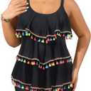 Yonique Women's Plus Size Tankini Swimsuits with Shorts Two Piece Bathing Suits Ruffle Swimsuits Tummy Control Swimwear Black Tassel 18W
