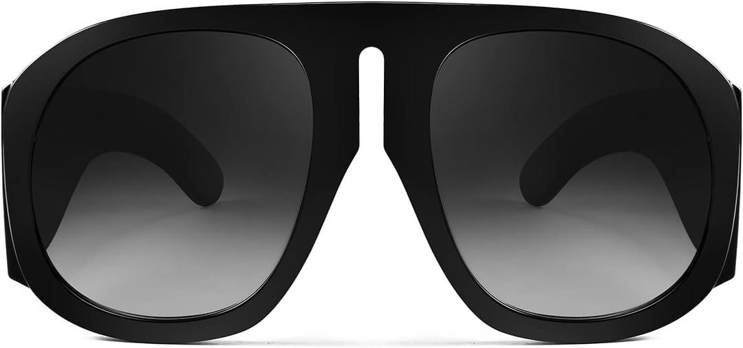 FEISEDY Retro Trendy Avaitor Sunglasses for Women Men Oversized Vintage 70s 80s Sunglasses Flat Top Shield Shades B2745 (Black)