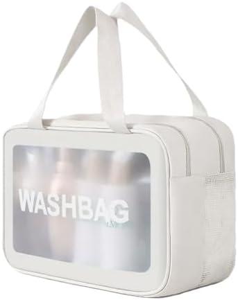 LENHAAYU Travel Toiletry Bag for Women and Men, Matte Translucent Toiletry Waterproof Toiletry Bag, Makeup Cosmetic Organizer Bag for Travel Toiletries Accessories White