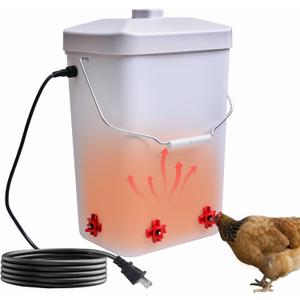 3 Gallon Chicken Waterer Bucket for Coop, All-Season Poultry Waterer with Thermostat Heater, Freeze Proof Design, 4 Installation Options, 9.8 ft Power Cord for Backyard Chickens & Small Farms