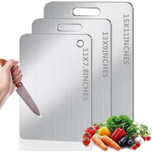 Titanium Cutting Board Set of 3, 100% Pure Titanium Cutting Boards for Kitchen, Upgrade Double Sided Food-Grade Chopping Board for Meat Cheese Vegetable