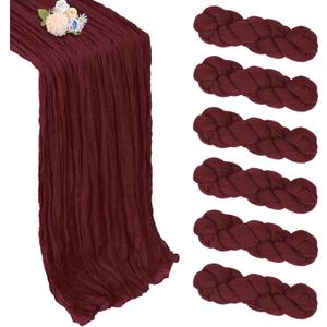 6 Pack Burgundy Cheesecloth Table Runner 10ft Boho Gauze Fabric Cheese Cloth Table Runner 35 x 120 Inch Rustic Sheer Runner for Holiday Baby Shower Home Dcor Party Wedding Decoration