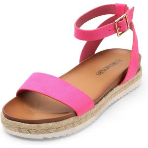 DREAM PAIRS Women's Open Toe Platform Espadrille Wedge Sandals Comfortable One Band Dressy Casual Sandals for Women,Size 8.5,Fuchsia/Suede,KATHY