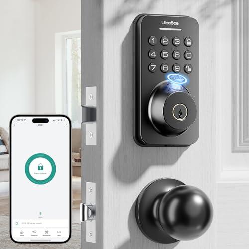 Ulecoce Fingerprint Keypad Deadbolt with Handle Set, Keyless Entry Door Lock, Door Locks for Front Door Lock Set, App Control, Auto Locking, Easy to Install, Silver