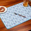 Beeveer 6 Pcs India Block Printed Floral Quilted Placemats 14.5 x 20 Inches Blue Flowers Rectangular Placemats for Kitchens, Dining Table Decorations, Parties, Weddings, Restaurants, Spring, Summer