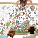 5 x Easter Giant Coloring Tablecloth,Easter Crafts for Kids,Large 30x72 Inch Poster with Bunnies, Eggs, Flowers,Paper Coloring Banner Games Activities Gifts Party Decorations for Party Games
